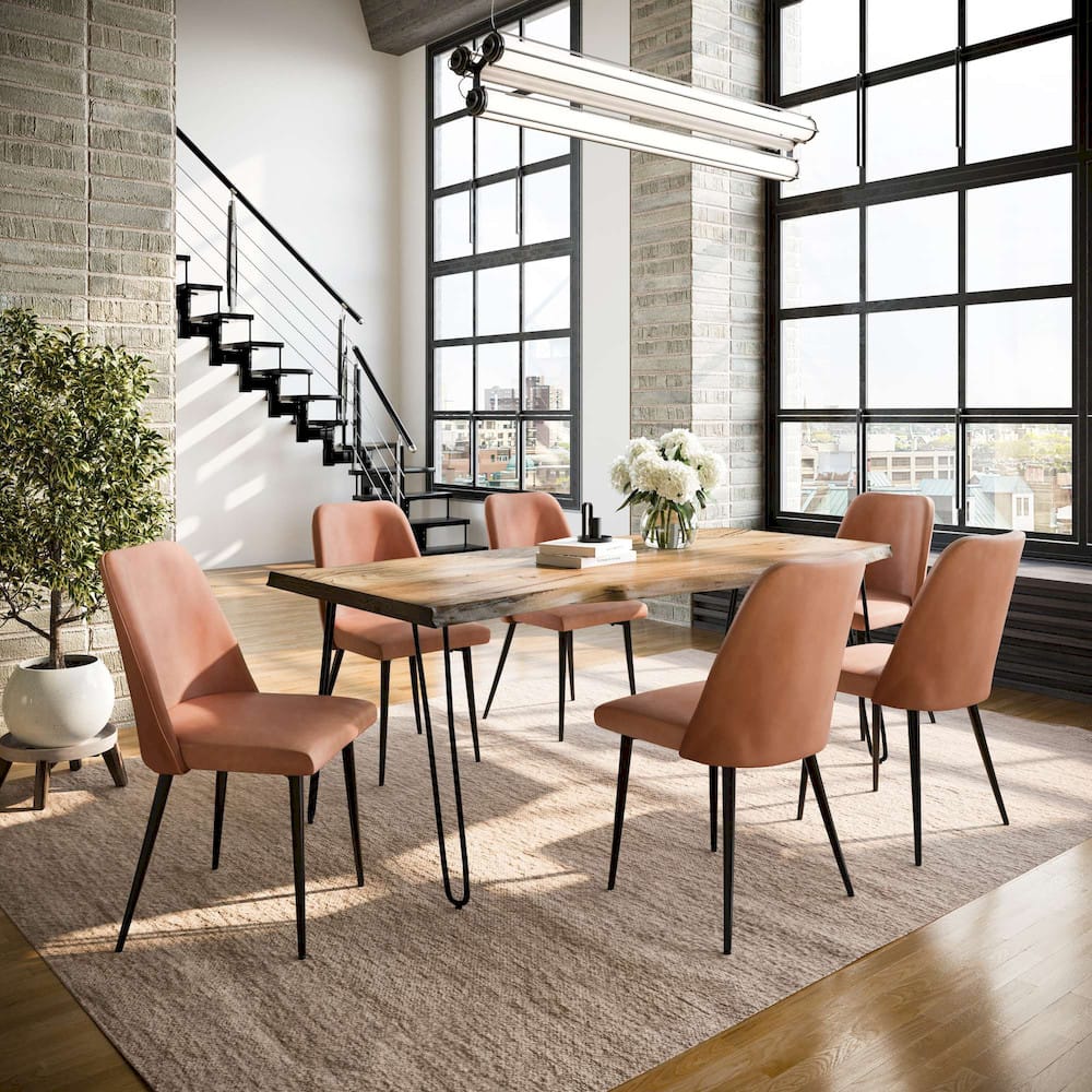 Jofran - Natures Edge Seven Piece Solid Acacia Dining Set with Upholstered Mid-Century Modern Chairs, Natural and Light Brown - 1985-79D-6-DOXCHLBN view 9
