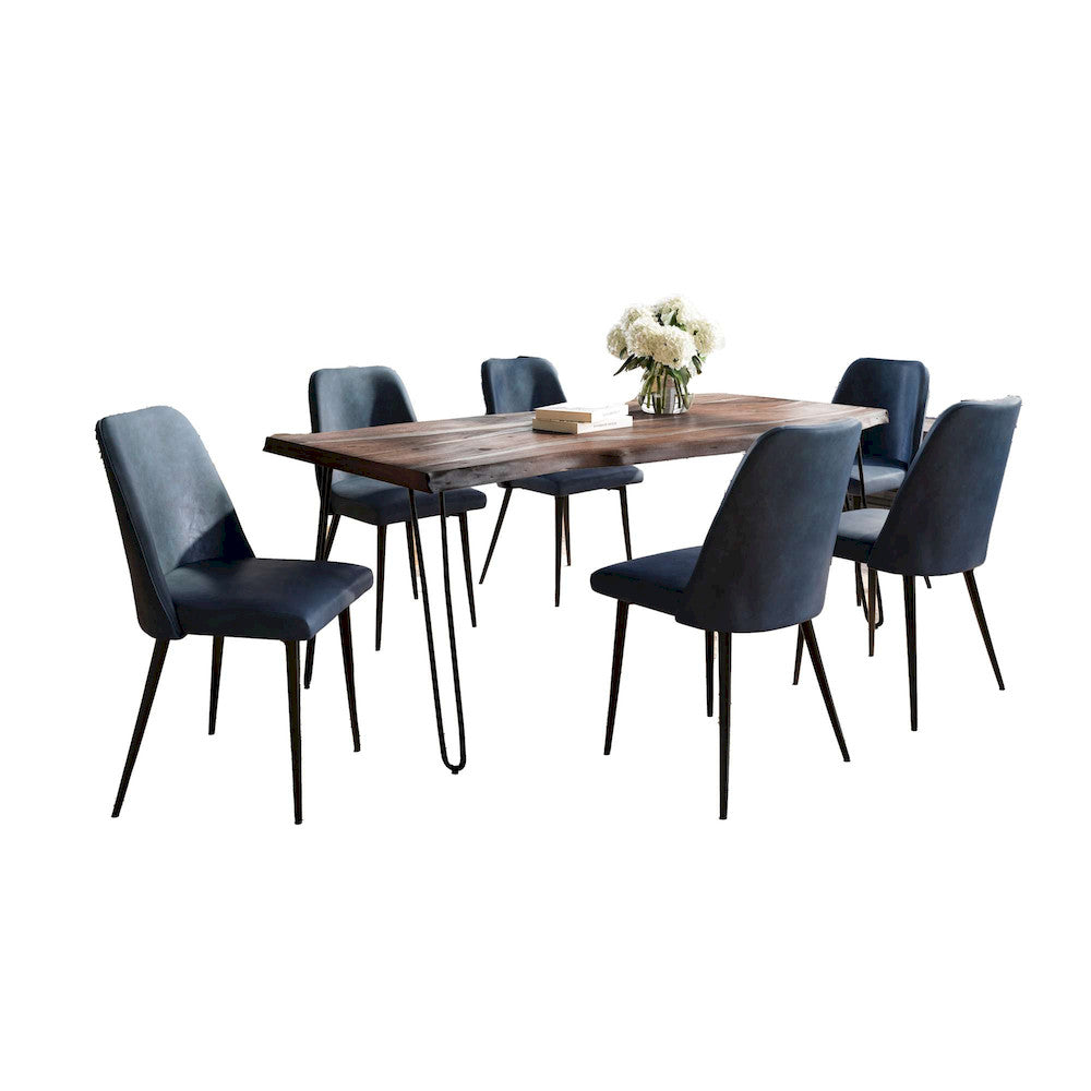 Jofran - Natures Edge Seven Piece Solid Acacia Dining Set with Upholstered Mid-Century Modern Chairs, Slate and Blueberry - 1981-79D-6-DOXCHBLB view 1