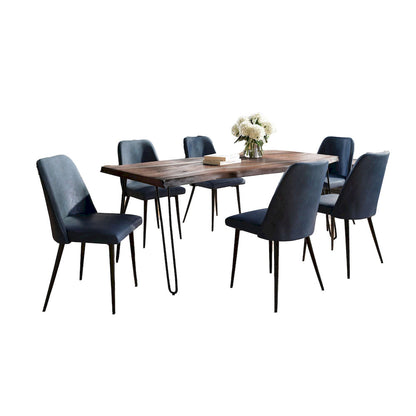 Jofran - Natures Edge Seven Piece Solid Acacia Dining Set with Upholstered Mid-Century Modern Chairs, Slate and Blueberry - 1981-79D-6-DOXCHBLB view 1