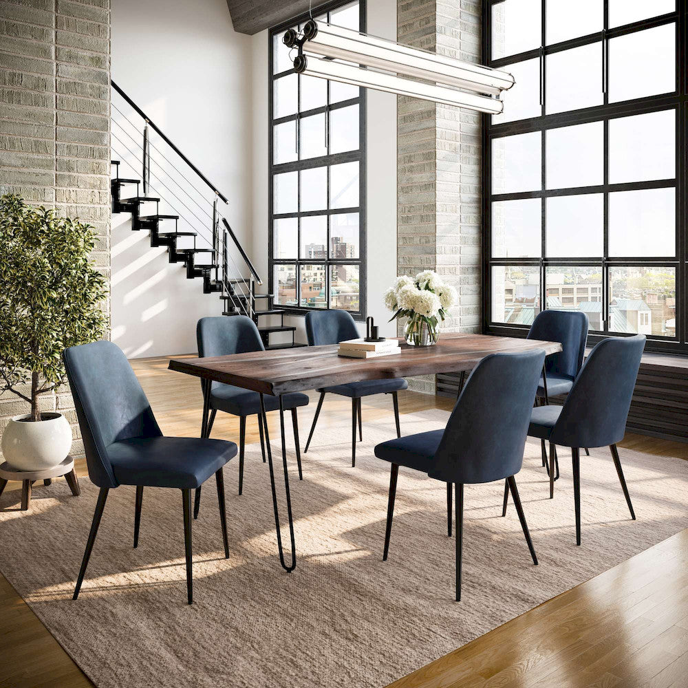 Jofran - Natures Edge Seven Piece Solid Acacia Dining Set with Upholstered Mid-Century Modern Chairs, Slate and Blueberry - 1981-79D-6-DOXCHBLB view 9