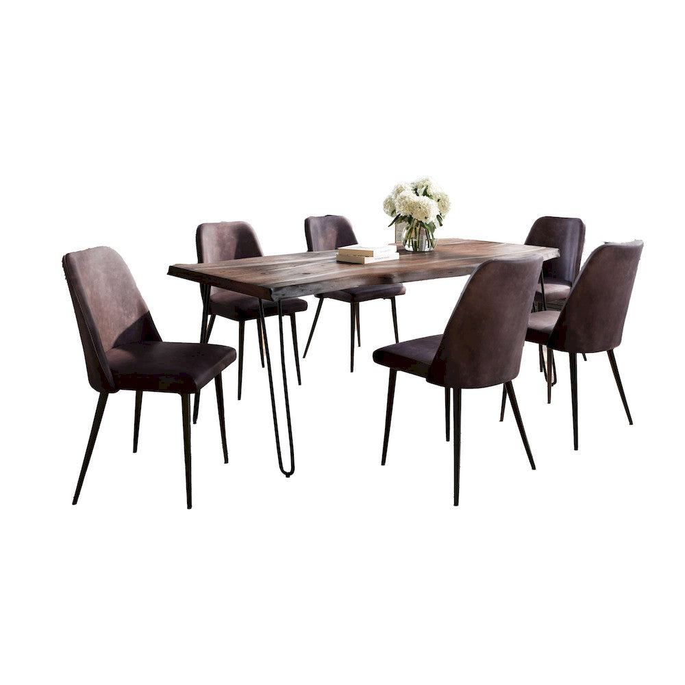 Jofran - Natures Edge Seven Piece Solid Acacia Dining Set with Upholstered Mid-Century Modern Chairs, Slate and Dark Brown - 1981-79D-6-DOXCHDBN view 1