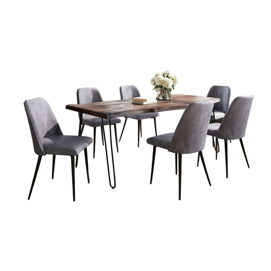 Jofran - Natures Edge Seven Piece Solid Acacia Dining Set with Upholstered Mid-Century Modern Chairs, Slate and Grey - 1981-79D-6-DOXCHGRY view 1