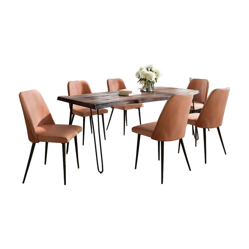 Jofran - Natures Edge Seven Piece Solid Acacia Dining Set with Upholstered Mid-Century Modern Chairs, Slate and Light Brown - 1981-79D-6-DOXCHLBN view 1