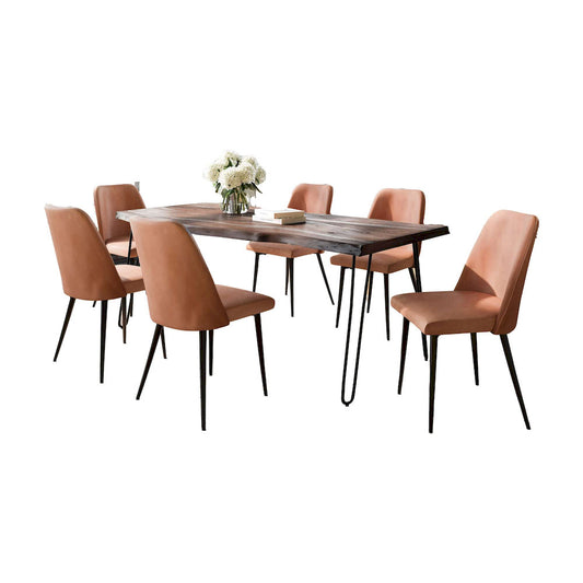 Jofran - Natures Edge Seven Piece Solid Acacia Dining Set with Upholstered Mid-Century Modern Chairs, Slate and Light Brown - 1981-79D-6-DOXCHLBN view 2