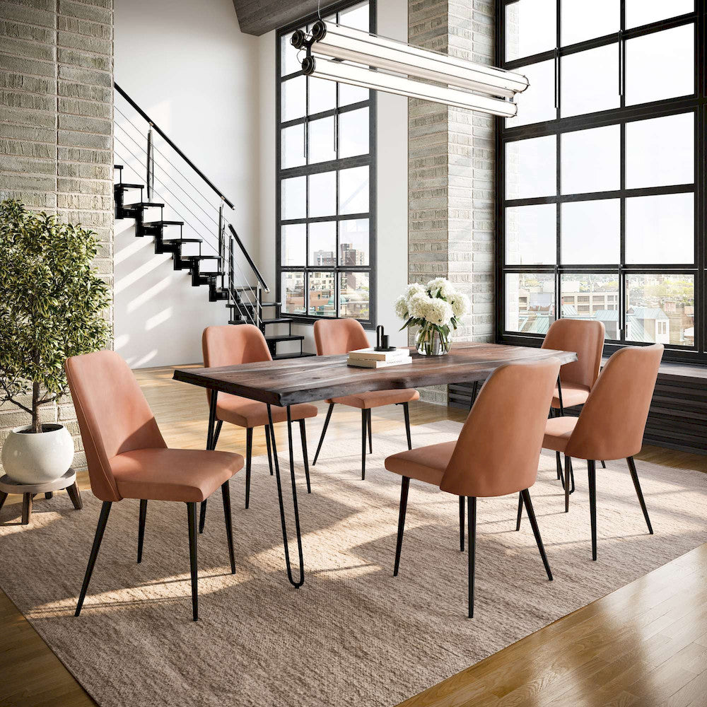 Jofran - Natures Edge Seven Piece Solid Acacia Dining Set with Upholstered Mid-Century Modern Chairs, Slate and Light Brown - 1981-79D-6-DOXCHLBN view 9