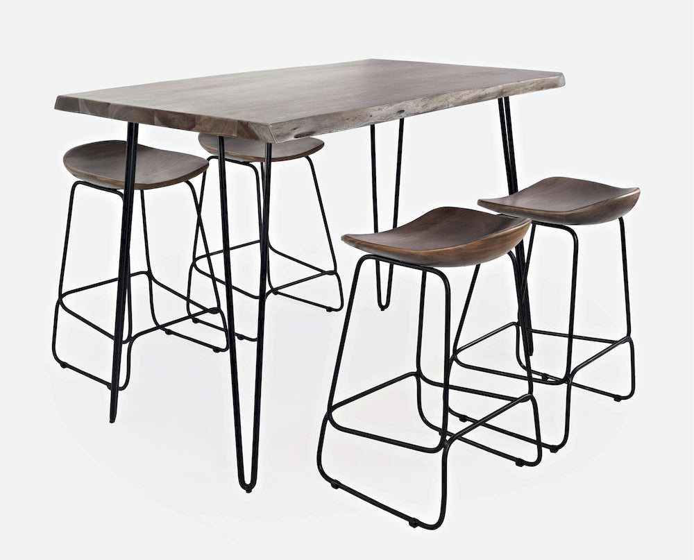 Jofran - Natures Edge Solid Acacia 52in Five-Piece Dining Set with Backless Barstools - 1981-52C-4 view 2
