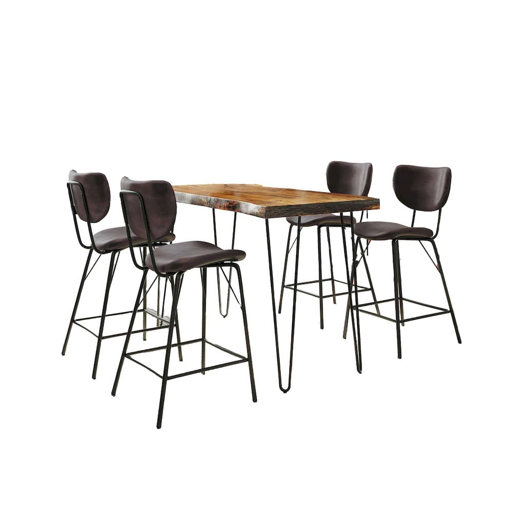 Jofran - Natures Edge Solid Acacia Five Piece Counter Height Dining Set with Modern Upholstered Faux Leather Barstools, Chestnut and Dark Brown - 1781-52C-4-OWNSTDBN view 1