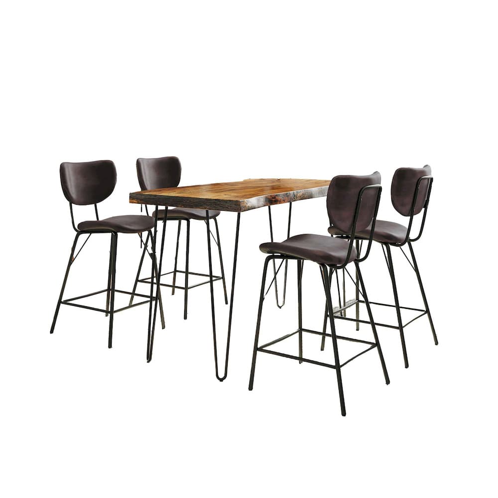 Jofran - Natures Edge Solid Acacia Five Piece Counter Height Dining Set with Modern Upholstered Faux Leather Barstools, Chestnut and Dark Brown - 1781-52C-4-OWNSTDBN view 2