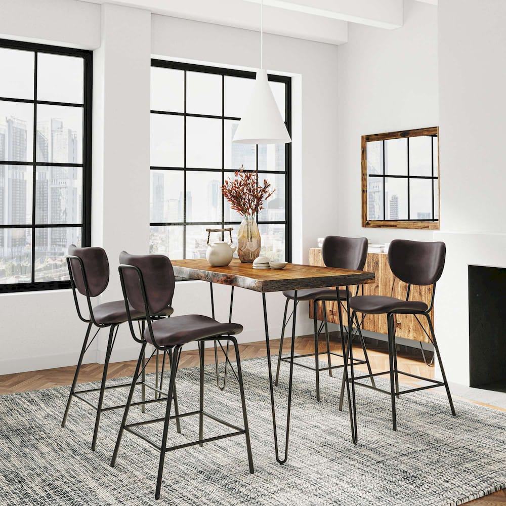 Jofran - Natures Edge Solid Acacia Five Piece Counter Height Dining Set with Modern Upholstered Faux Leather Barstools, Chestnut and Dark Brown - 1781-52C-4-OWNSTDBN view 9