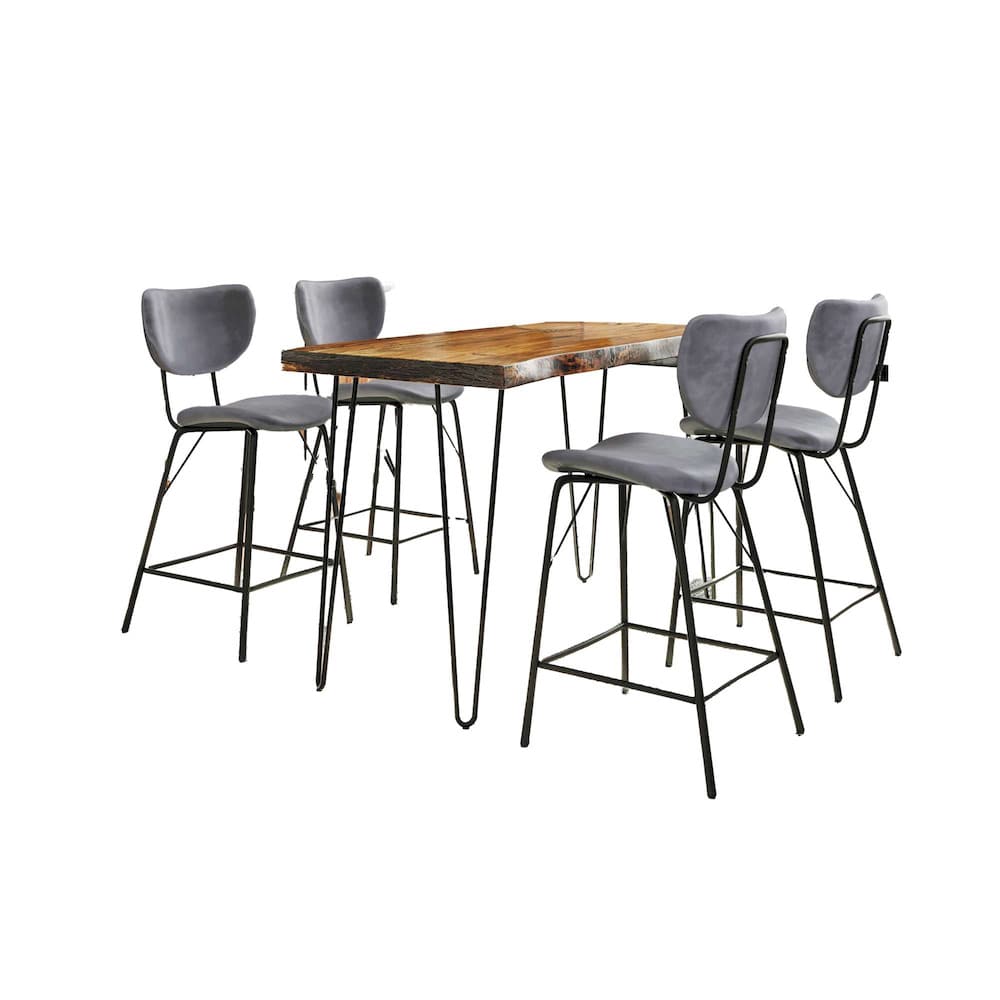 Jofran - Natures Edge Solid Acacia Five Piece Counter Height Dining Set with Modern Upholstered Faux Leather Barstools, Chestnut and Grey - 1781-52C-4-OWNSTGRY view 2
