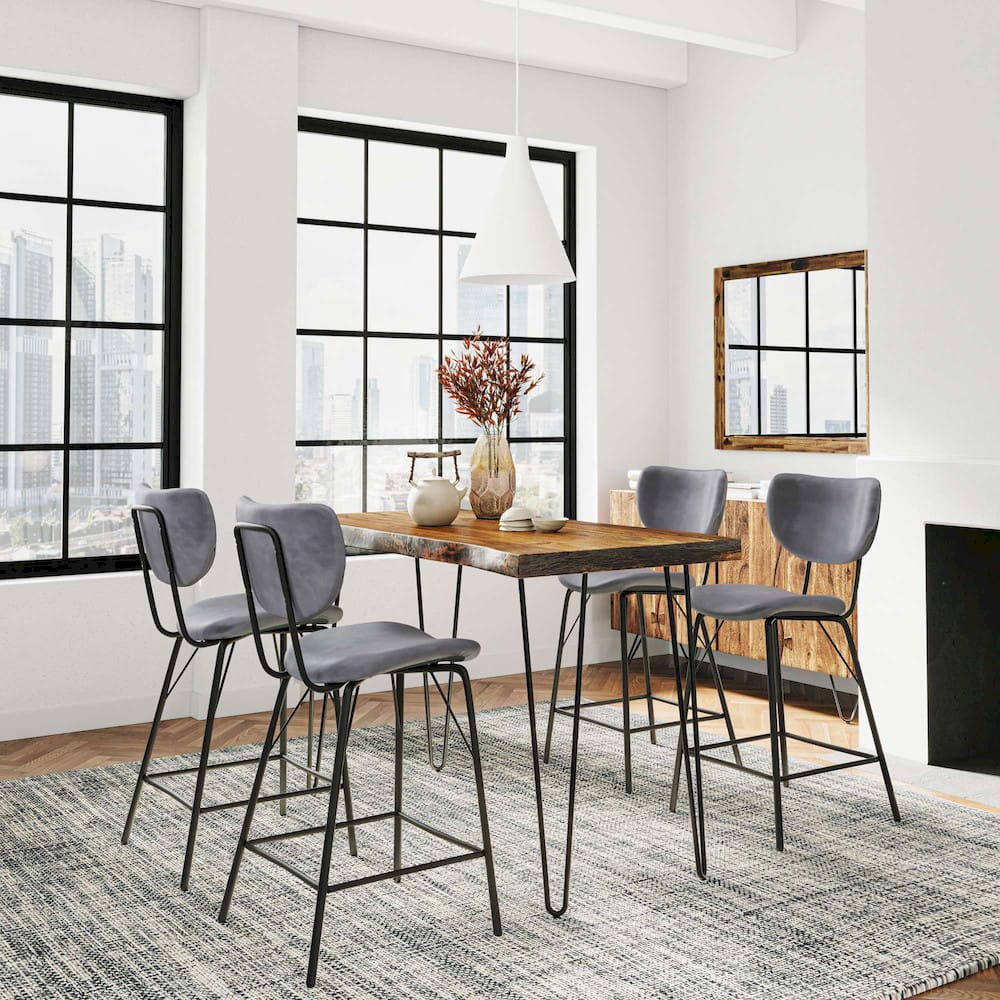 Jofran - Natures Edge Solid Acacia Five Piece Counter Height Dining Set with Modern Upholstered Faux Leather Barstools, Chestnut and Grey - 1781-52C-4-OWNSTGRY view 9