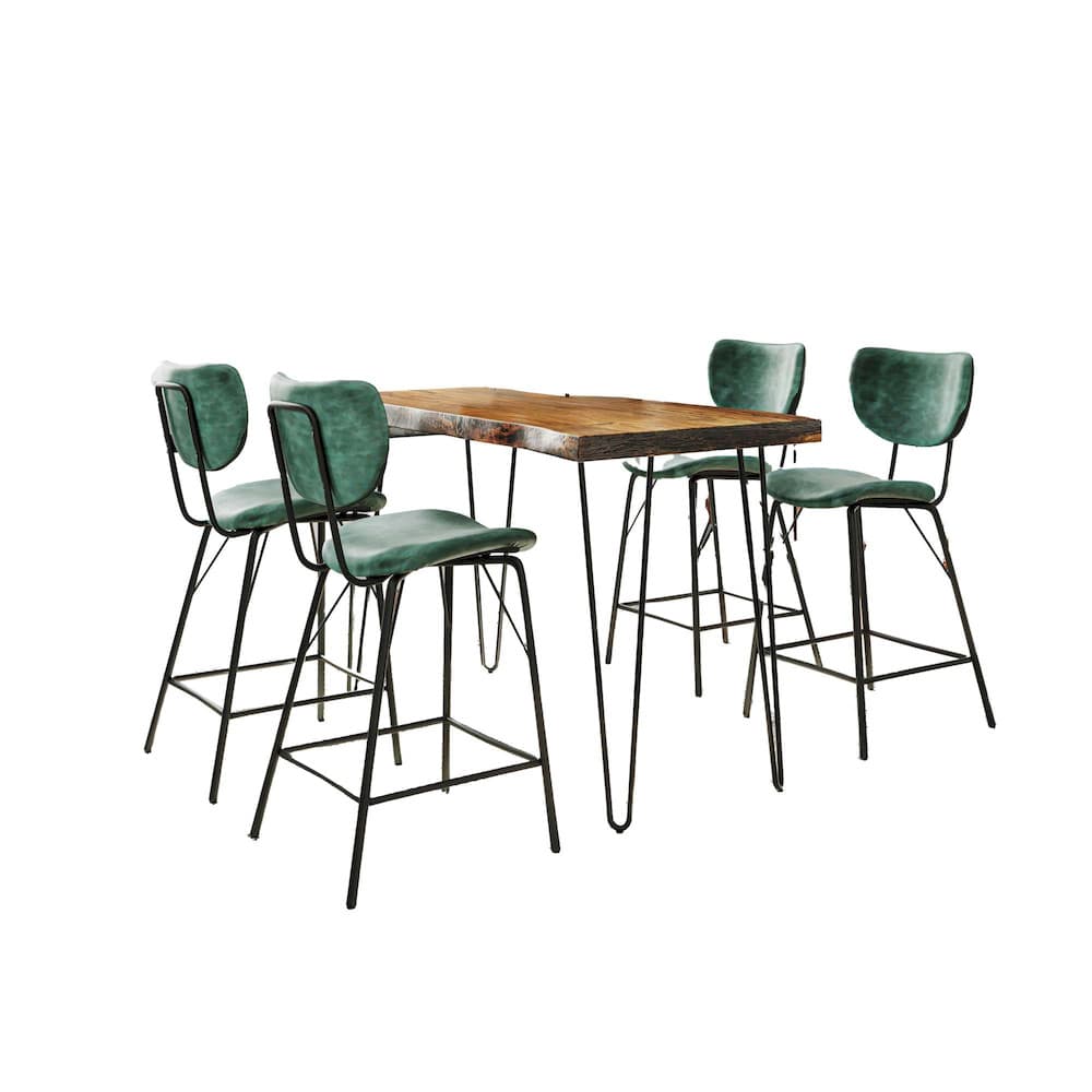 Jofran - Natures Edge Solid Acacia Five Piece Counter Height Dining Set with Modern Upholstered Faux Leather Barstools, Chestnut and Jade - 1781-52C-4-OWNSTJD view 1