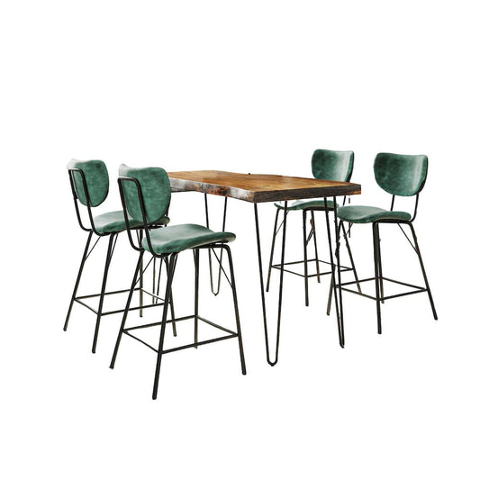 Jofran - Natures Edge Solid Acacia Five Piece Counter Height Dining Set with Modern Upholstered Faux Leather Barstools, Chestnut and Jade - 1781-52C-4-OWNSTJD view 1