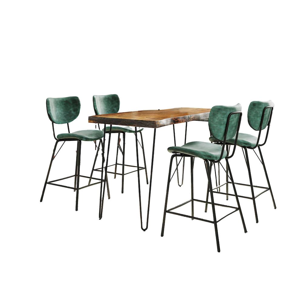 Jofran - Natures Edge Solid Acacia Five Piece Counter Height Dining Set with Modern Upholstered Faux Leather Barstools, Chestnut and Jade - 1781-52C-4-OWNSTJD view 2