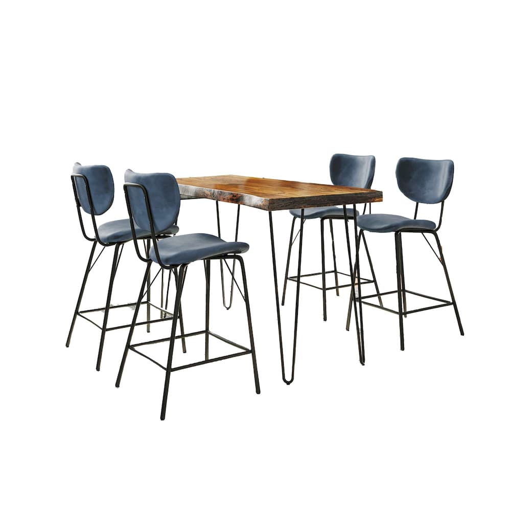 Jofran - Natures Edge Solid Acacia Five Piece Counter Height Dining Set with Modern Upholstered Faux Leather Barstools, Chestnut and Slate Blue - 1781-52C-4-OWNSTSL view 1