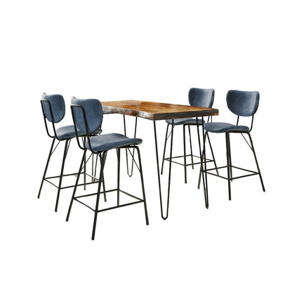 Jofran - Natures Edge Solid Acacia Five Piece Counter Height Dining Set with Modern Upholstered Faux Leather Barstools, Chestnut and Slate Blue - 1781-52C-4-OWNSTSL view 1