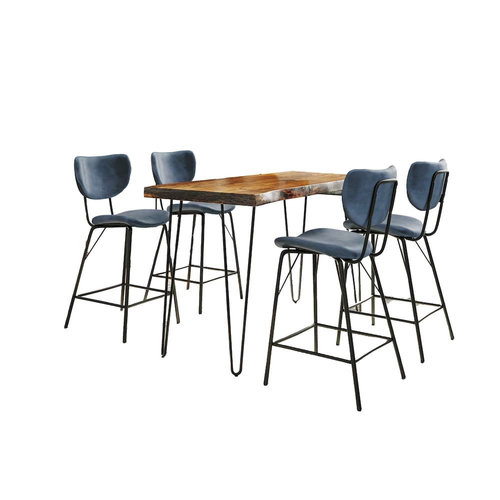 Jofran - Natures Edge Solid Acacia Five Piece Counter Height Dining Set with Modern Upholstered Faux Leather Barstools, Chestnut and Slate Blue - 1781-52C-4-OWNSTSL view 2