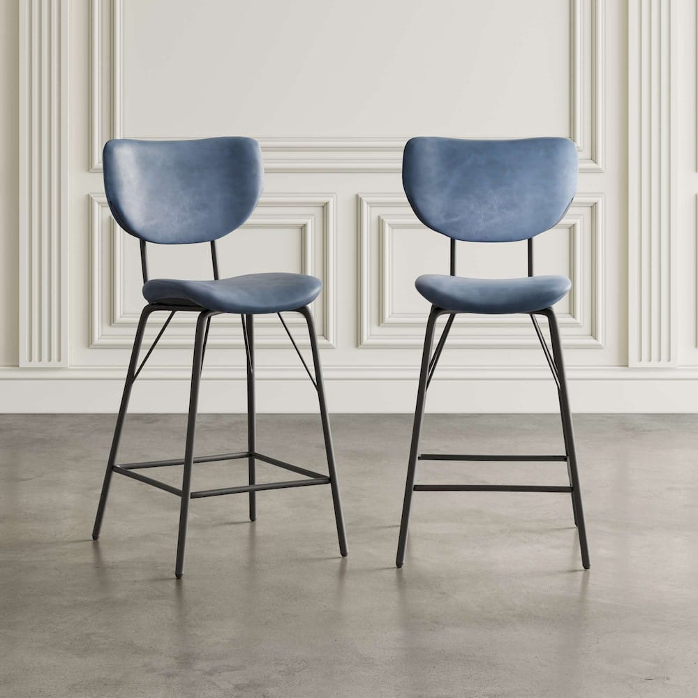 Jofran - Natures Edge Solid Acacia Five Piece Counter Height Dining Set with Modern Upholstered Faux Leather Barstools, Chestnut and Slate Blue - 1781-52C-4-OWNSTSL view 4
