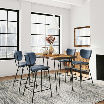 Jofran - Natures Edge Solid Acacia Five Piece Counter Height Dining Set with Modern Upholstered Faux Leather Barstools, Chestnut and Slate Blue - 1781-52C-4-OWNSTSL view 9