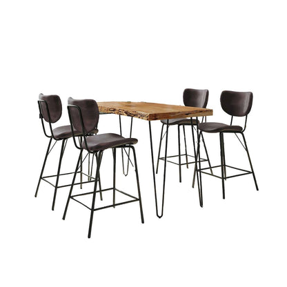 Jofran - Natures Edge Solid Acacia Five Piece Counter Height Dining Set with Modern Upholstered Faux Leather Barstools, Natural and Dark Brown - 1985-52C-4-OWNSTDBN view 1