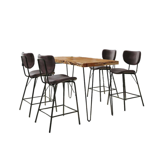 Jofran - Natures Edge Solid Acacia Five Piece Counter Height Dining Set with Modern Upholstered Faux Leather Barstools, Natural and Dark Brown - 1985-52C-4-OWNSTDBN view 1