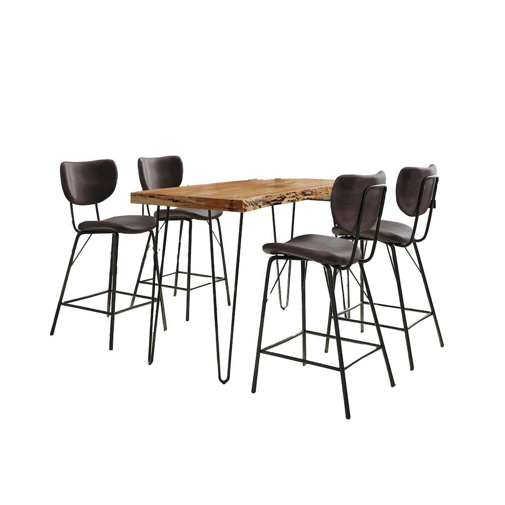 Jofran - Natures Edge Solid Acacia Five Piece Counter Height Dining Set with Modern Upholstered Faux Leather Barstools, Natural and Dark Brown - 1985-52C-4-OWNSTDBN view 2