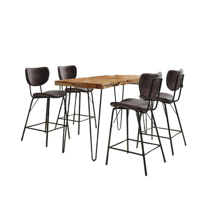 Jofran - Natures Edge Solid Acacia Five Piece Counter Height Dining Set with Modern Upholstered Faux Leather Barstools, Natural and Dark Brown - 1985-52C-4-OWNSTDBN view 2