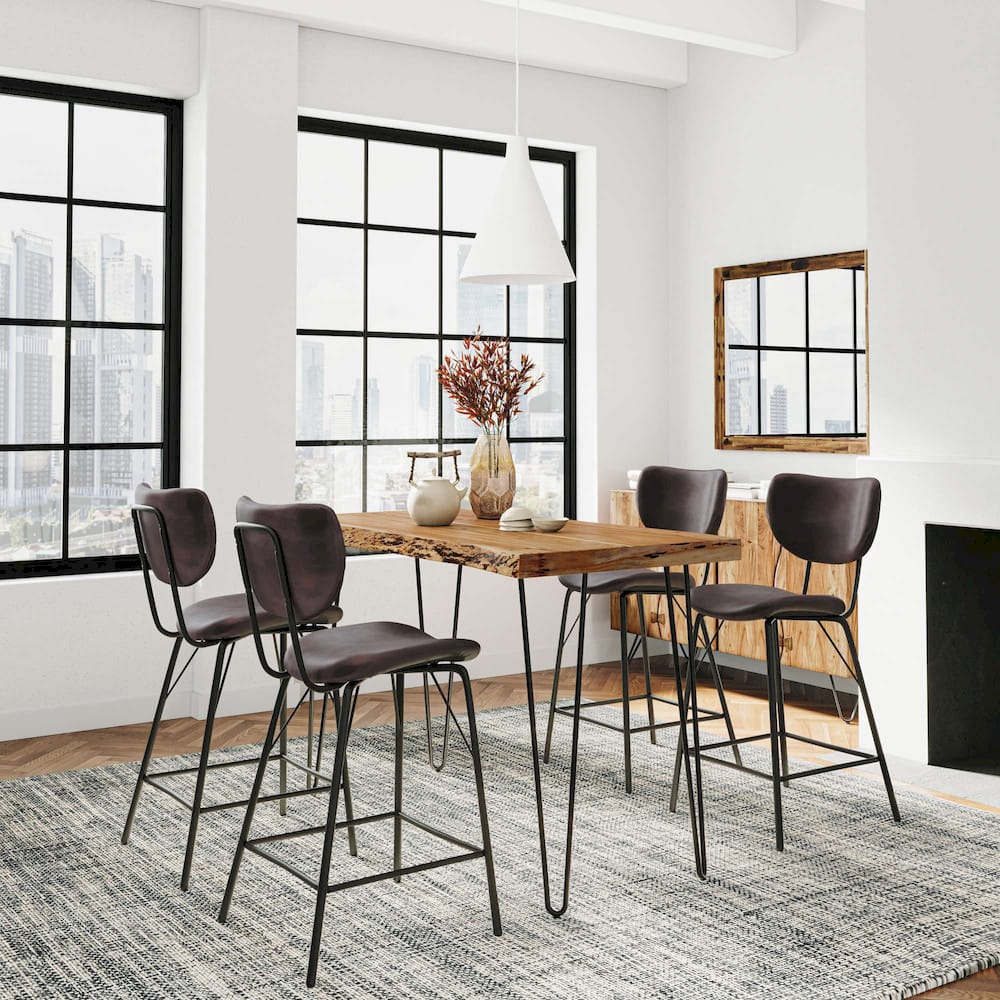 Jofran - Natures Edge Solid Acacia Five Piece Counter Height Dining Set with Modern Upholstered Faux Leather Barstools, Natural and Dark Brown - 1985-52C-4-OWNSTDBN view 9