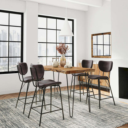 Jofran - Natures Edge Solid Acacia Five Piece Counter Height Dining Set with Modern Upholstered Faux Leather Barstools, Natural and Dark Brown - 1985-52C-4-OWNSTDBN view 9