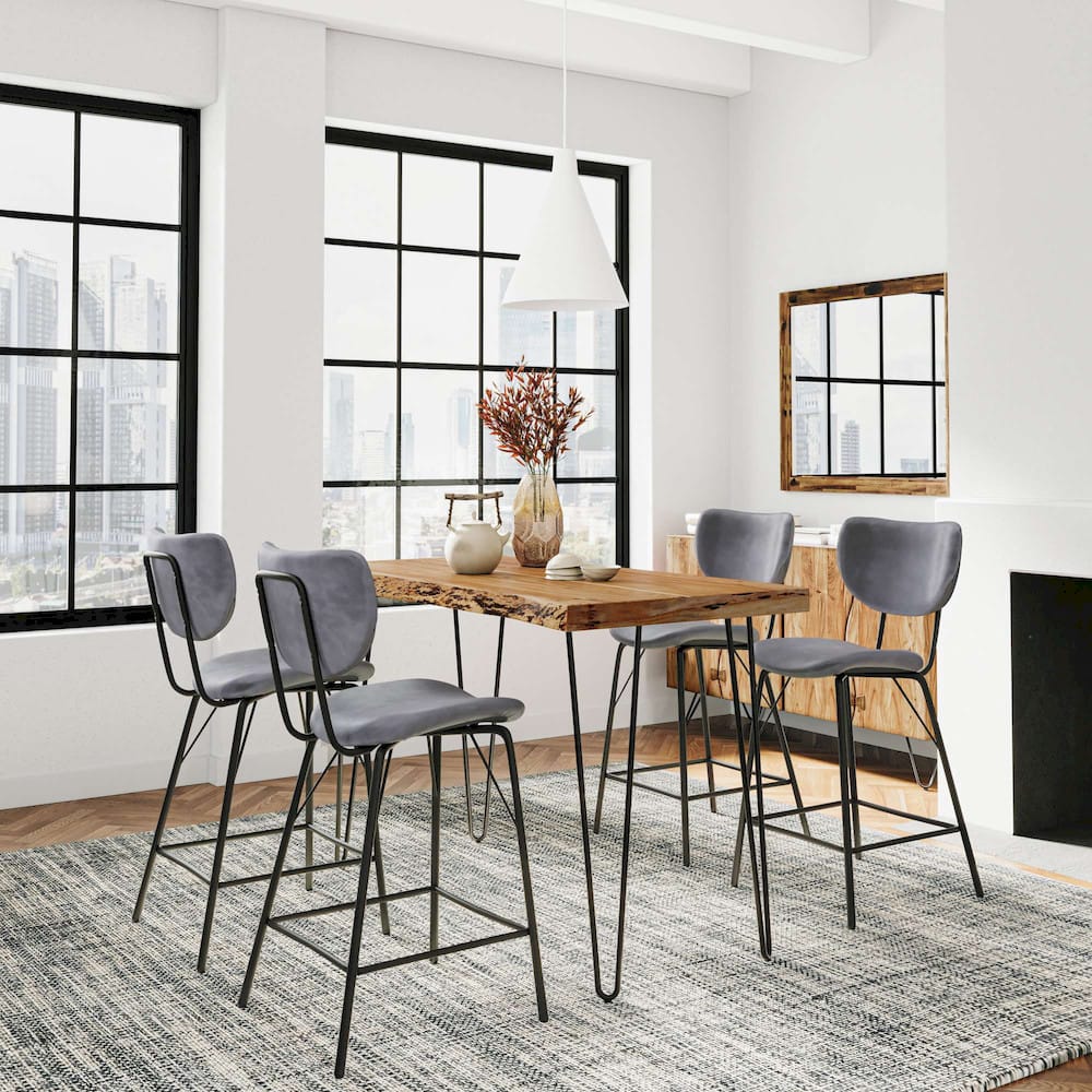 Jofran - Natures Edge Solid Acacia Five Piece Counter Height Dining Set with Modern Upholstered Faux Leather Barstools, Natural and Grey - 1985-52C-4-OWNSTGRY view 9