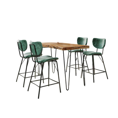 Jofran - Natures Edge Solid Acacia Five Piece Counter Height Dining Set with Modern Upholstered Faux Leather Barstools, Natural and Jade - 1985-52C-4-OWNSTJD view 1