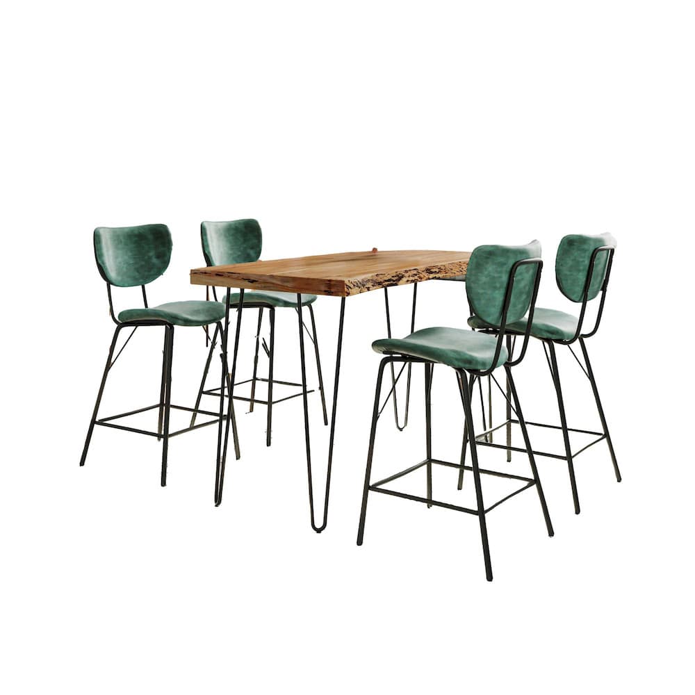 Jofran - Natures Edge Solid Acacia Five Piece Counter Height Dining Set with Modern Upholstered Faux Leather Barstools, Natural and Jade - 1985-52C-4-OWNSTJD view 2