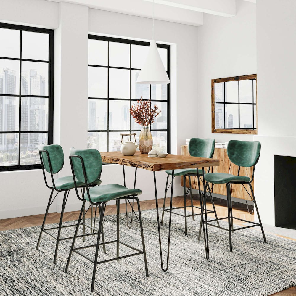 Jofran - Natures Edge Solid Acacia Five Piece Counter Height Dining Set with Modern Upholstered Faux Leather Barstools, Natural and Jade - 1985-52C-4-OWNSTJD view 9