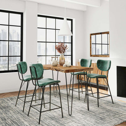 Jofran - Natures Edge Solid Acacia Five Piece Counter Height Dining Set with Modern Upholstered Faux Leather Barstools, Natural and Jade - 1985-52C-4-OWNSTJD view 9