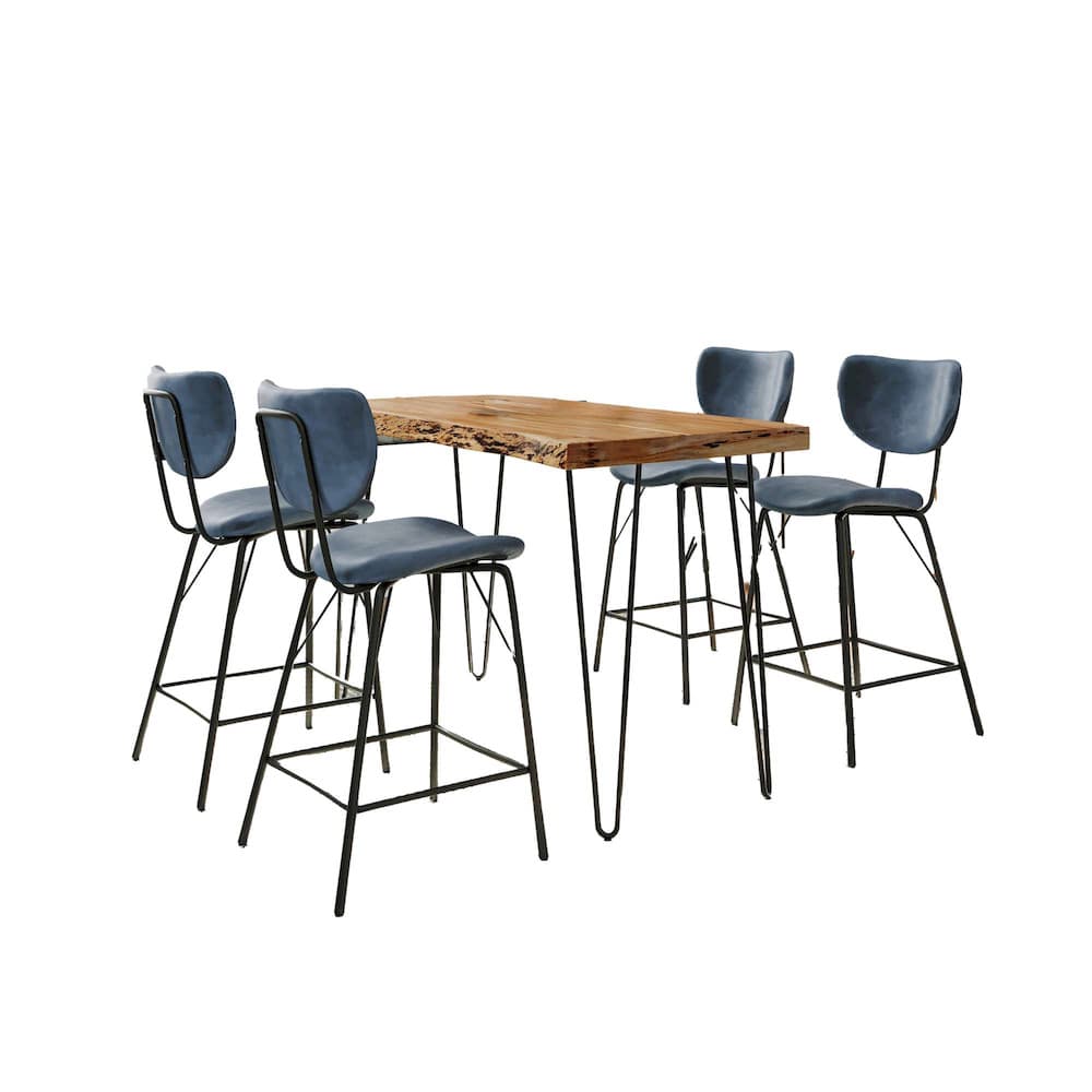 Jofran - Natures Edge Solid Acacia Five Piece Counter Height Dining Set with Modern Upholstered Faux Leather Barstools, Natural and Slate Blue - 1985-52C-4-OWNSTSL view 1