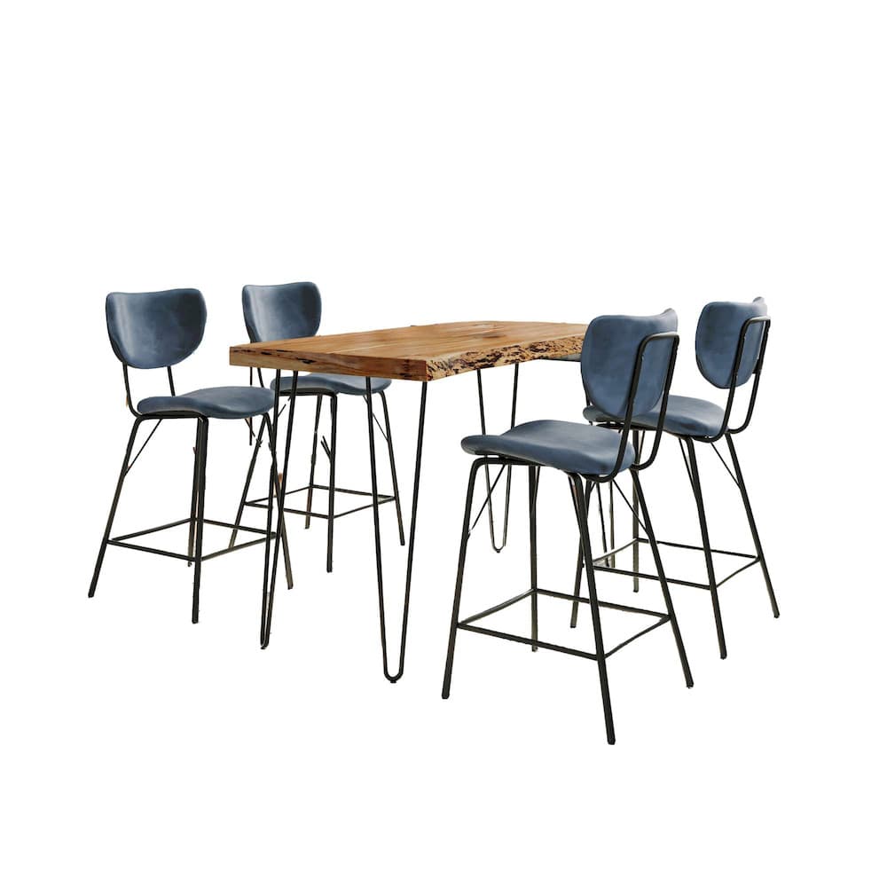 Jofran - Natures Edge Solid Acacia Five Piece Counter Height Dining Set with Modern Upholstered Faux Leather Barstools, Natural and Slate Blue - 1985-52C-4-OWNSTSL view 2