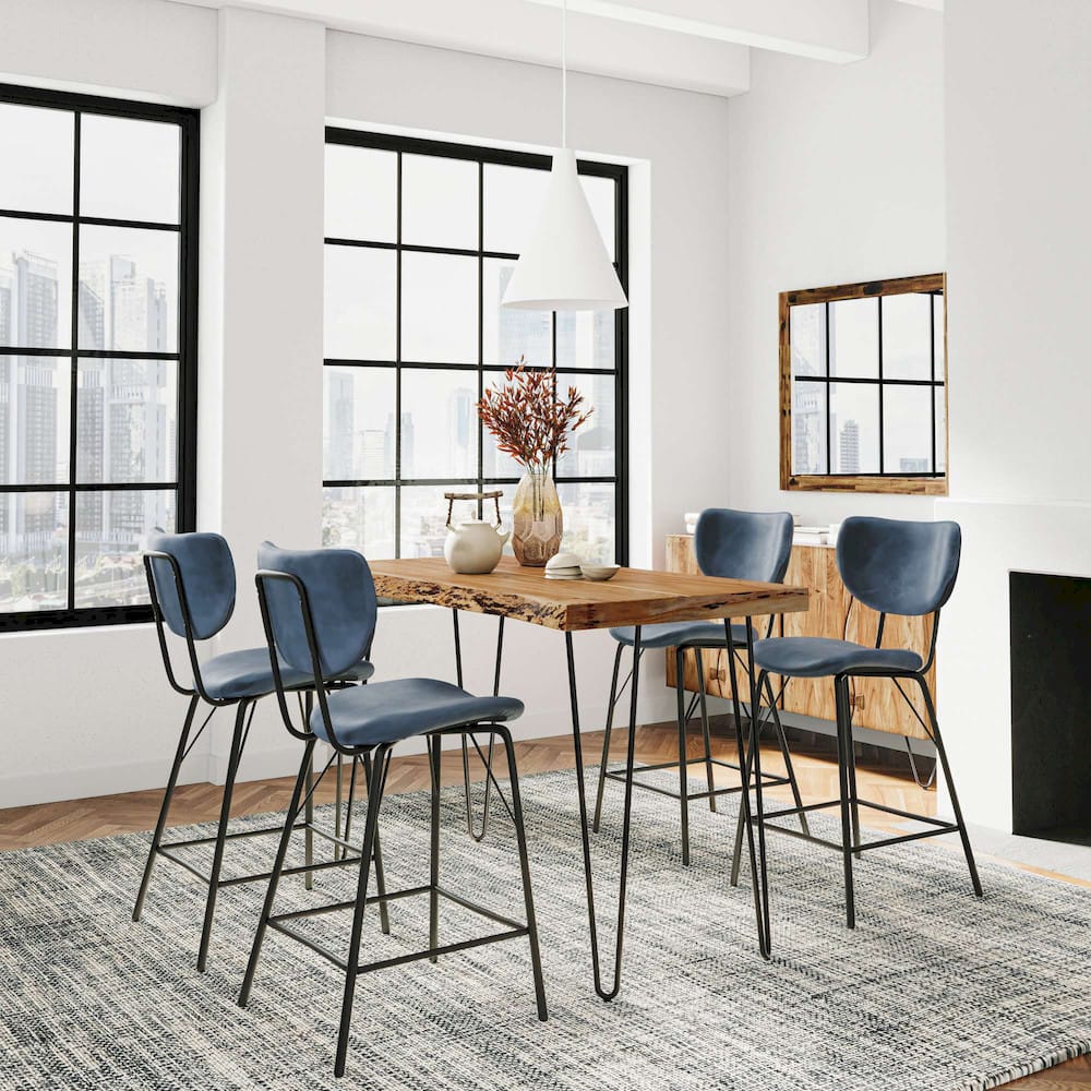Jofran - Natures Edge Solid Acacia Five Piece Counter Height Dining Set with Modern Upholstered Faux Leather Barstools, Natural and Slate Blue - 1985-52C-4-OWNSTSL view 9
