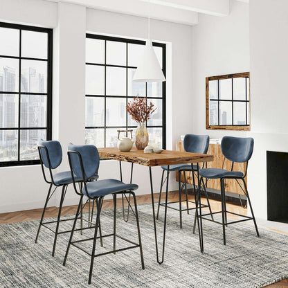 Jofran - Natures Edge Solid Acacia Five Piece Counter Height Dining Set with Modern Upholstered Faux Leather Barstools, Natural and Slate Blue - 1985-52C-4-OWNSTSL view 9