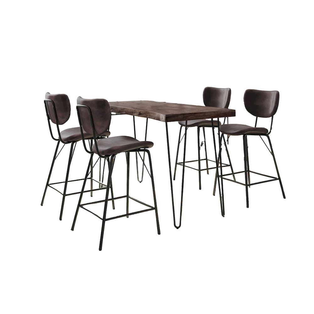 Jofran - Natures Edge Solid Acacia Five Piece Counter Height Dining Set with Modern Upholstered Faux Leather Barstools, Slate and Dark Brown - 1981-52C-4-OWNSTDBN view 1