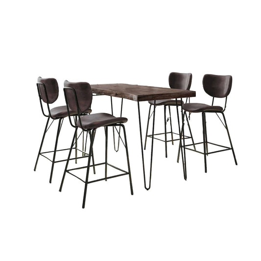 Jofran - Natures Edge Solid Acacia Five Piece Counter Height Dining Set with Modern Upholstered Faux Leather Barstools, Slate and Dark Brown - 1981-52C-4-OWNSTDBN view 1