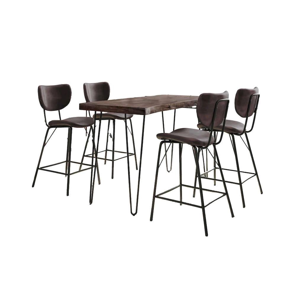 Jofran - Natures Edge Solid Acacia Five Piece Counter Height Dining Set with Modern Upholstered Faux Leather Barstools, Slate and Dark Brown - 1981-52C-4-OWNSTDBN view 2