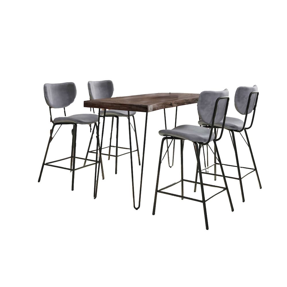 Jofran - Natures Edge Solid Acacia Five Piece Counter Height Dining Set with Modern Upholstered Faux Leather Barstools, Slate and Grey - 1981-52C-4-OWNSTGRY view 2