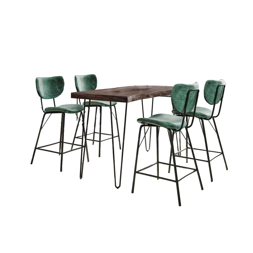 Jofran - Natures Edge Solid Acacia Five Piece Counter Height Dining Set with Modern Upholstered Faux Leather Barstools, Slate and Jade - 1981-52C-4-OWNSTJD view 2