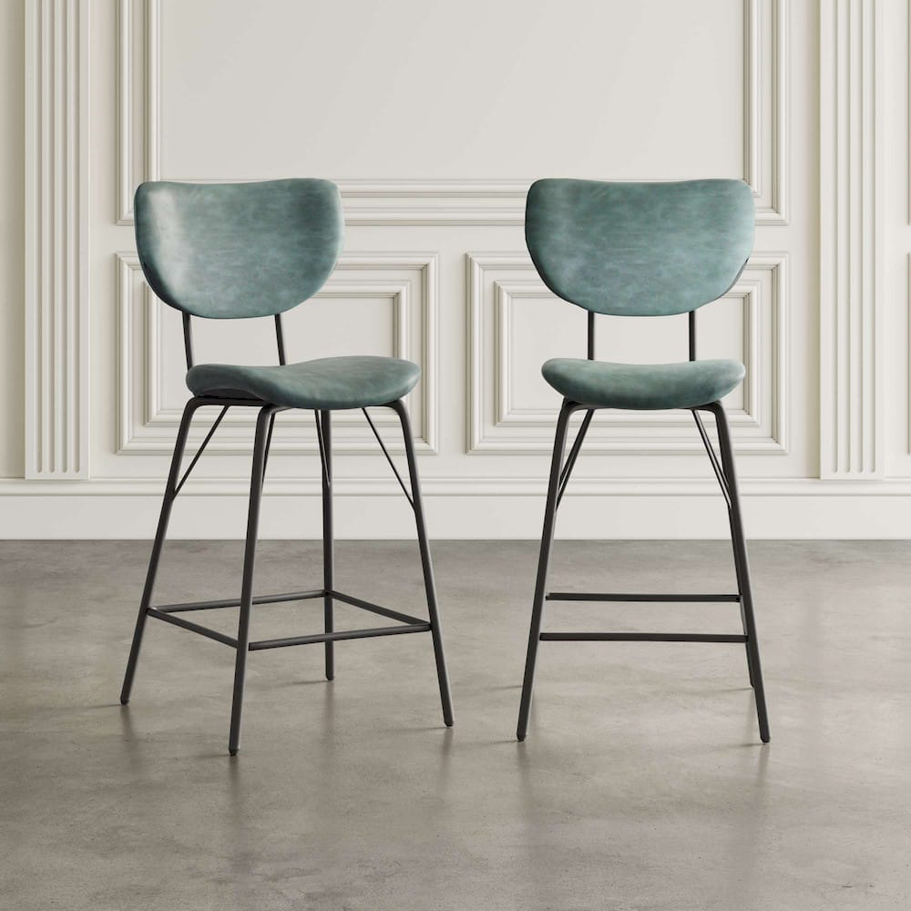 Jofran - Natures Edge Solid Acacia Five Piece Counter Height Dining Set with Modern Upholstered Faux Leather Barstools, Slate and Jade - 1981-52C-4-OWNSTJD view 4