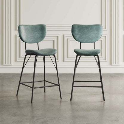Jofran - Natures Edge Solid Acacia Five Piece Counter Height Dining Set with Modern Upholstered Faux Leather Barstools, Slate and Jade - 1981-52C-4-OWNSTJD view 4