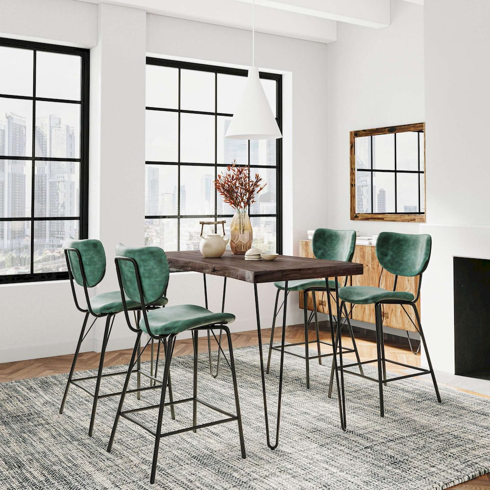 Jofran - Natures Edge Solid Acacia Five Piece Counter Height Dining Set with Modern Upholstered Faux Leather Barstools, Slate and Jade - 1981-52C-4-OWNSTJD view 9