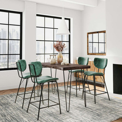 Jofran - Natures Edge Solid Acacia Five Piece Counter Height Dining Set with Modern Upholstered Faux Leather Barstools, Slate and Jade - 1981-52C-4-OWNSTJD view 9