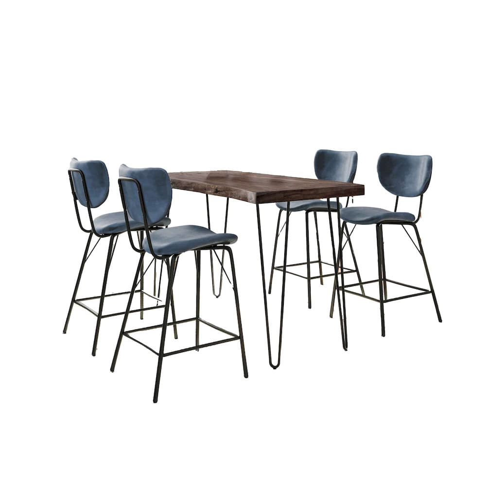 Jofran - Natures Edge Solid Acacia Five Piece Counter Height Dining Set with Modern Upholstered Faux Leather Barstools, Slate and Slate Blue - 1981-52C-4-OWNSTSL view 1
