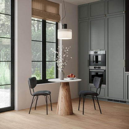 Jofran - Nolan Luxury Mid-Century Modern 30in Round Marble and Wood Pedestal Dining Table in Natural - 2330-NOLANDBTKT veiw 6