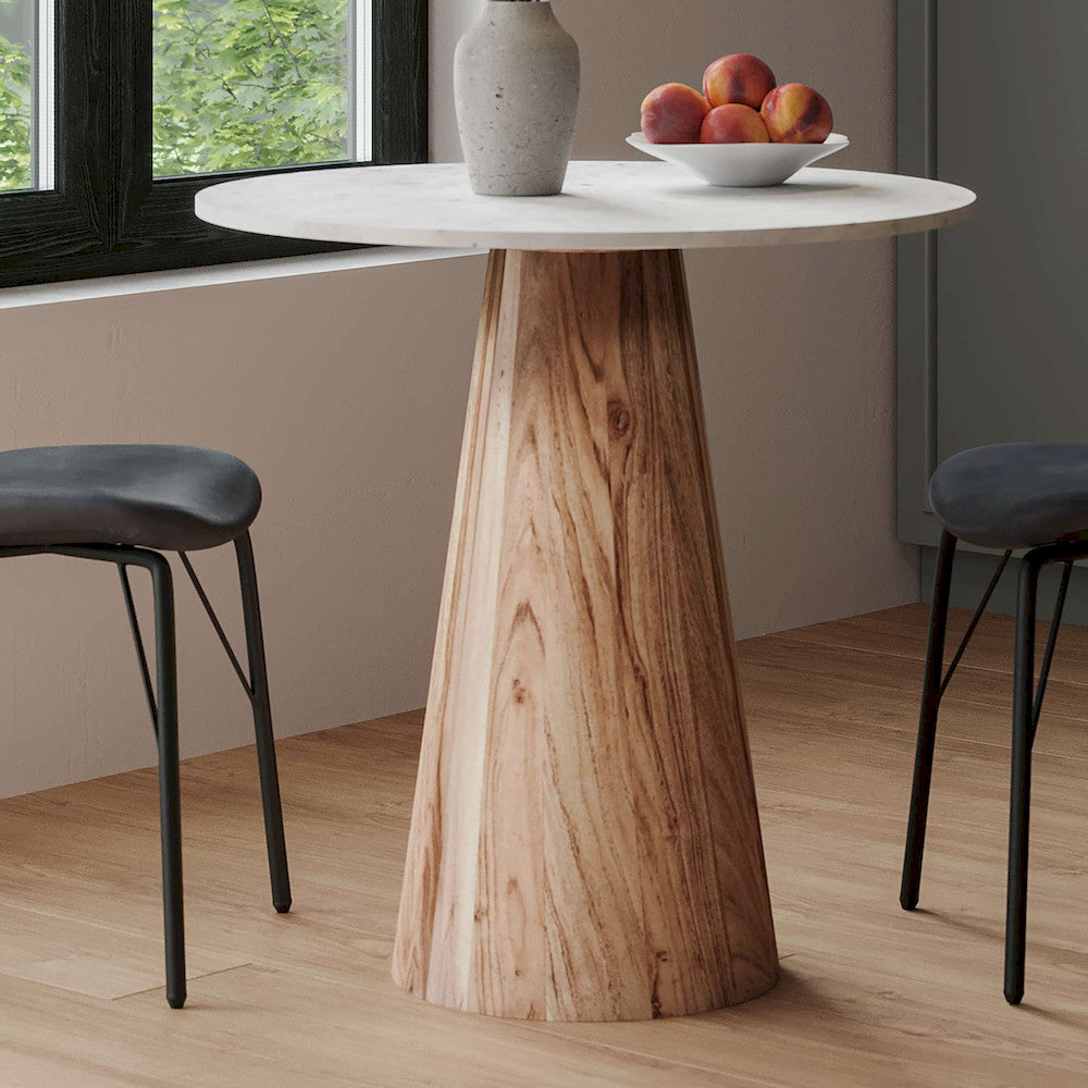 Jofran - Nolan Luxury Mid-Century Modern 30in Round Marble and Wood Pedestal Dining Table in Natural - 2330-NOLANDBTKT view 4